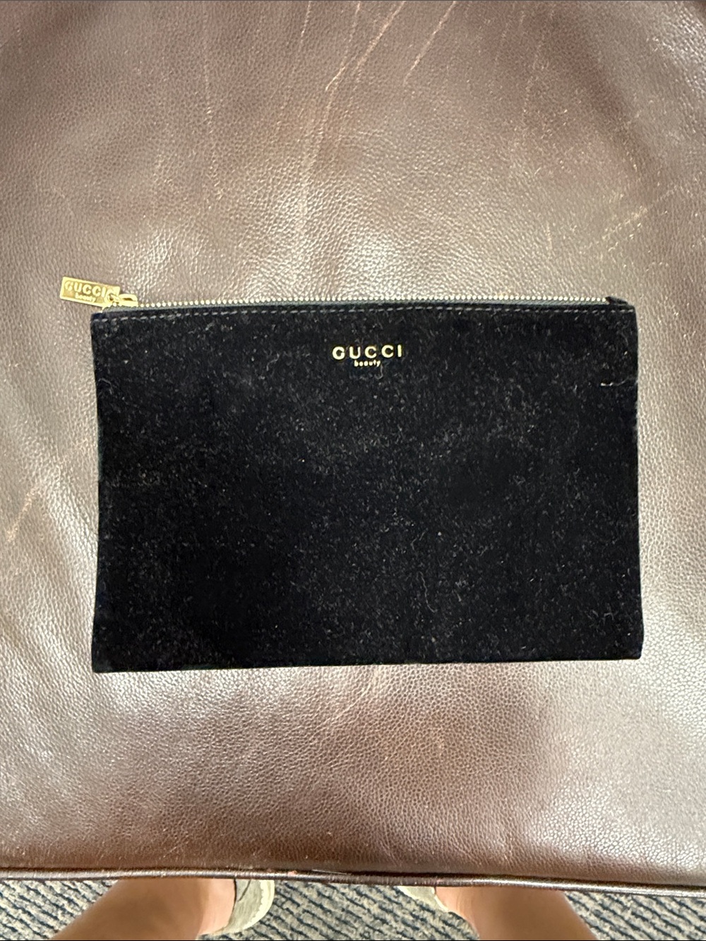 Gucci Black Velvet Toiletry Pouch with Gold Logo
